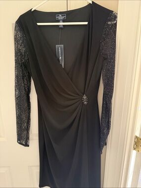 America.  Living Long-Sleeve Draped V-Neck Cocktail Dress